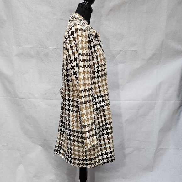 Worthington Vintage Cream Browns Houndstooth Tailored Mini Trench Coat Size 10 - Picture 4 of 9